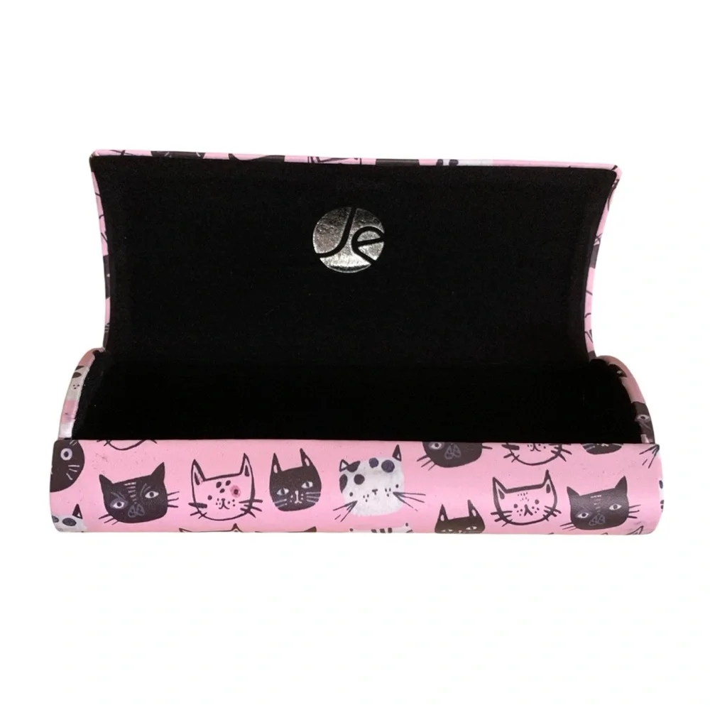 JAVOedge Pink Cats Pattern Oval Hard Eyeglasses Case